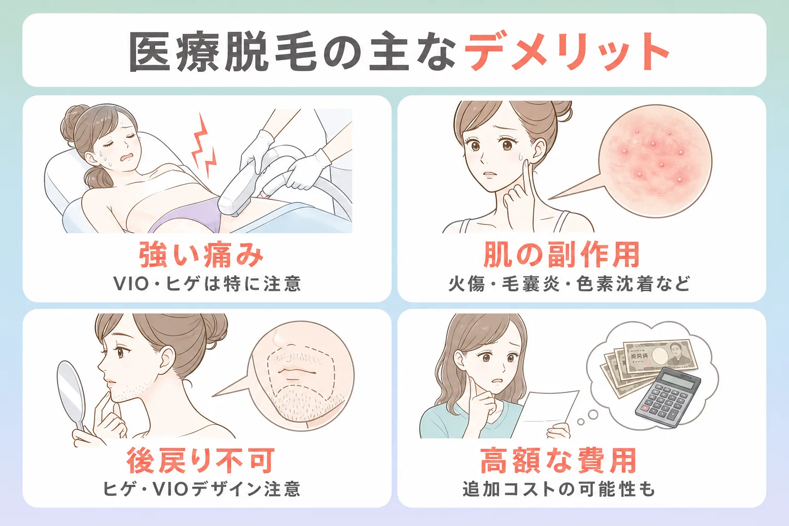 医療脱毛の主なデメリットとは？後悔しやすい4つのポイント