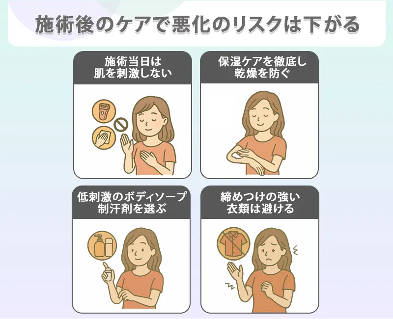 施術後のケアで悪化のリスクは下げられる