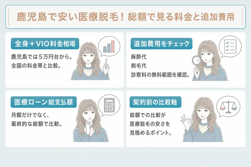 鹿児島で安い医療脱毛クリニックを探す場合は料金や追加費用などを含めて比較することを説明