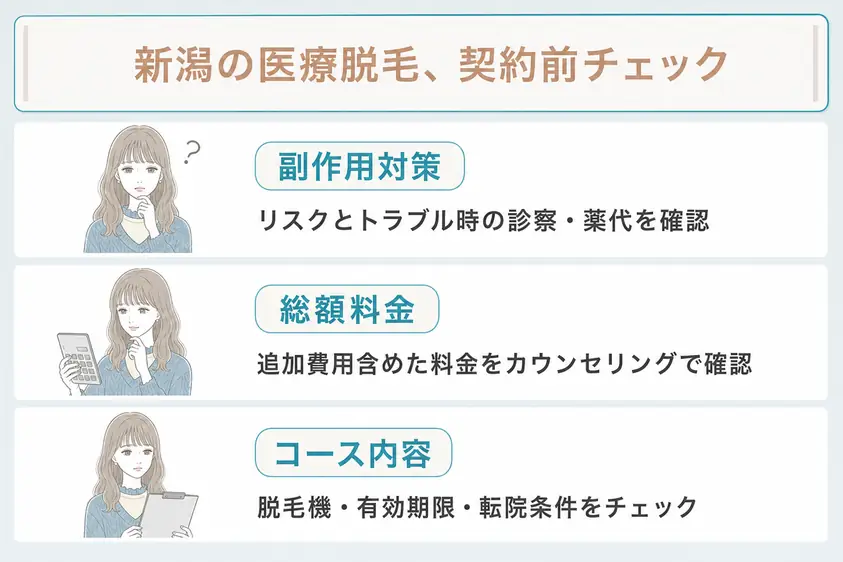 新潟の医療脱毛を選ぶ前に副作用やリスクについて確認することを説明