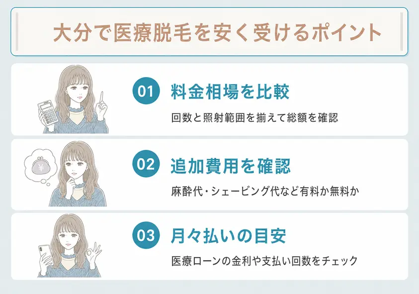 大分の安い医療脱毛を探す場合は料金相場や追加費用を確認することを説明