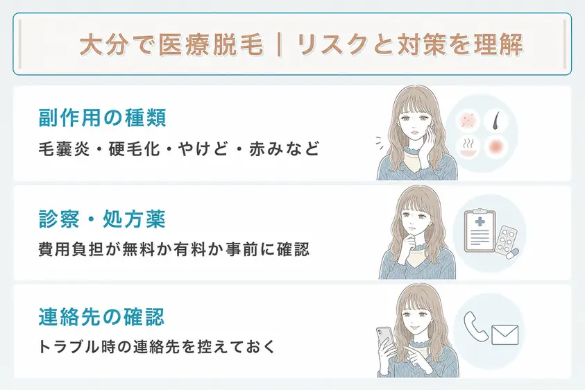 大分の医療脱毛クリニックで起こる場合が考えられる副作用とリスク対応について説明