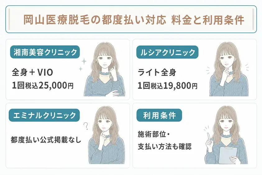 岡山の医療脱毛で都度払いや分割払いを選ぶ条件を説明