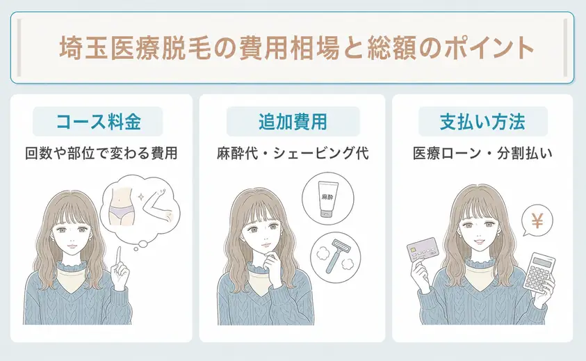埼玉の医療脱毛が安いクリニックを選ぶ際にはコース料金や追加費用の相場と支払い方法を検討することを説明