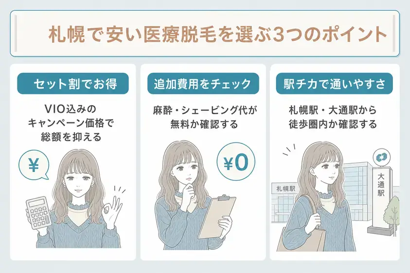 札幌で安い医療脱毛を選ぶ3つのポイント