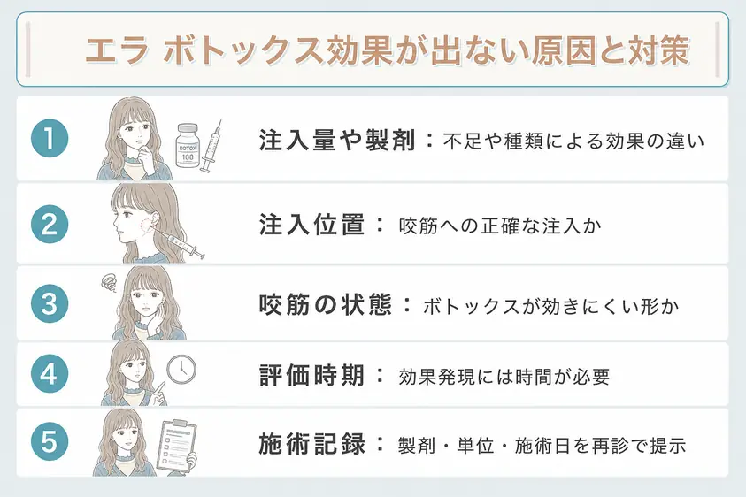 エラボトックスで効果が出ない方向けに変わらない原因を確認する際のポイントを説明