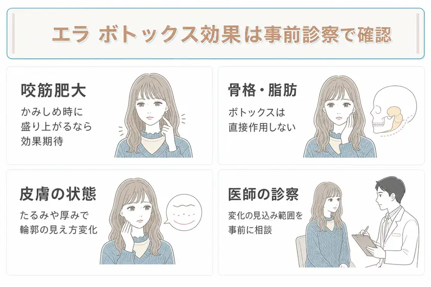 エラボトックスの効果見込みは施術前に咬筋や骨格を診てもらうことを説明