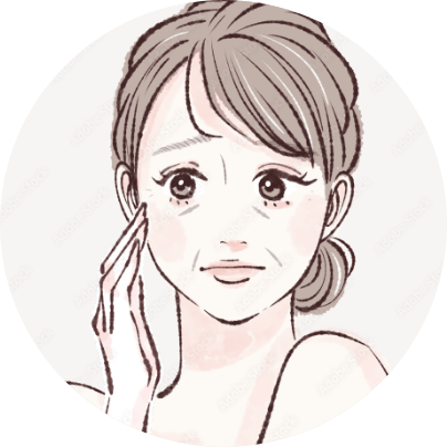 女性が頬に手を当てて顔のしわを気にしているイラスト