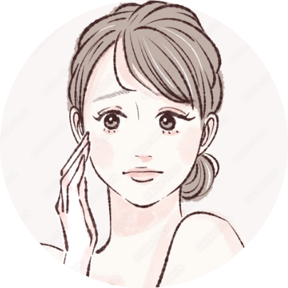 女性が頬に手を当てて顔のしわを気にしているイラスト